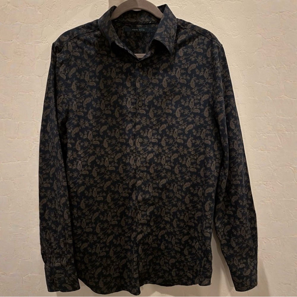 Black and Brown Casual Button Down Shirt with Subtle Pattern